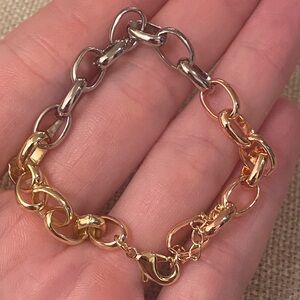 Chunky tri-color gold chain bracelet, adjustable length NWOT